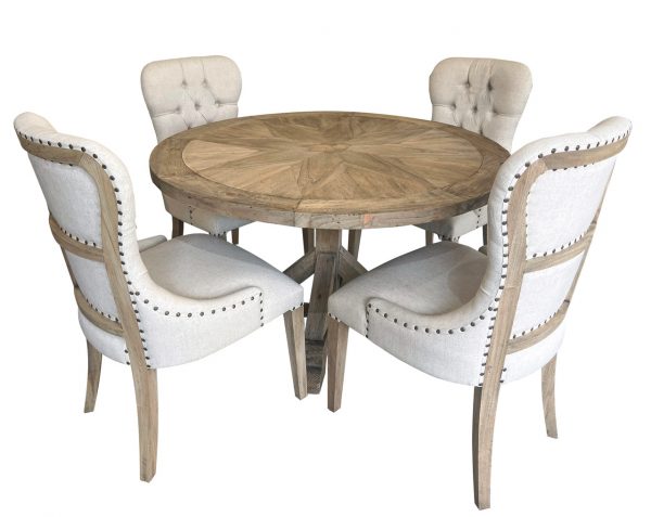 Farmhouse Diamond 48'' Round Dining Table Set of 5 - Image 1