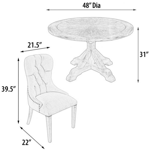 Farmhouse Diamond 48'' Round Dining Table Set of 5 - Image 5