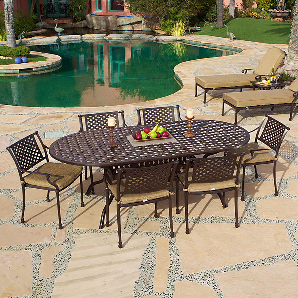 Savannah Outdoor Aluminum Oval Dining Table Set of 7 (KIT) - Luxurious Dwelling - Your Luxury Home Product Experts