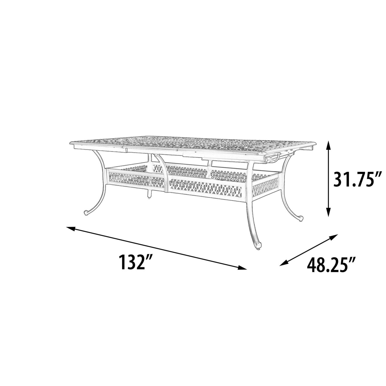 Elisabeth 132X48 Aluminum Rectangular Extension Table - Luxurious Dwelling - Your Luxury Home Product Experts