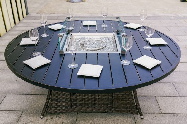 Brown Wicker Round Outdoor Fire Pit Dining Set With 8 Chairs - Image 3