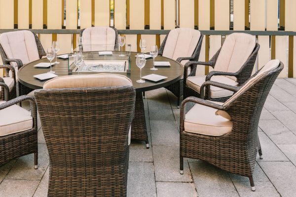 Brown Wicker Round Outdoor Fire Pit Dining Set With 8 Chairs - Image 4