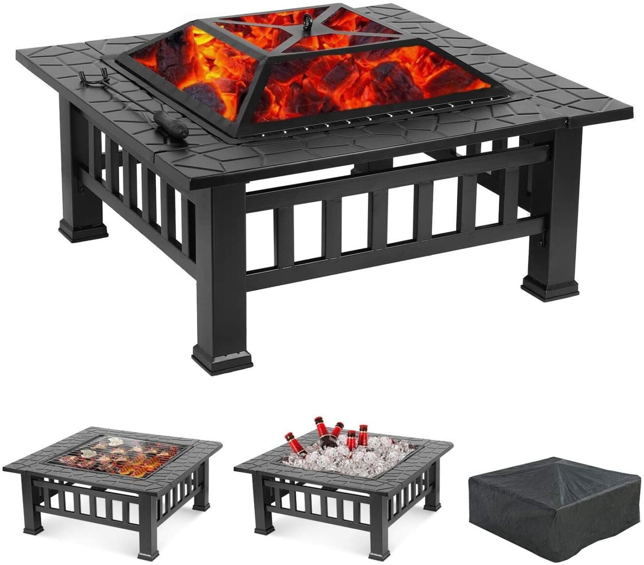 32" Black Square Charcoal or Wood Burning Fire Pit with Cover - Luxurious Dwelling - Your Luxury Home Product Experts