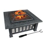 32" Gray Square Charcoal or Wood Burning Fire Pit with Cover - Luxurious Dwelling - Your Luxury Home Product Experts