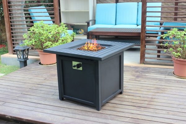 30" Black Square Slat Top Fire Pit Table with Lid - Image 4