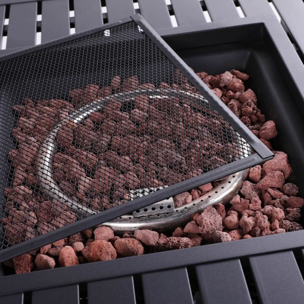 30" Black Square Slat Top Fire Pit Table with Lid - Image 5