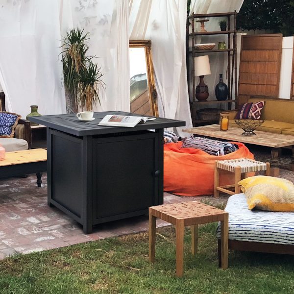 30" Brown Square Slat Top Fire Pit Table with Lid - Image 2