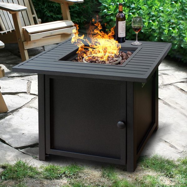 30" Brown Square Slat Top Fire Pit Table with Lid - Image 3