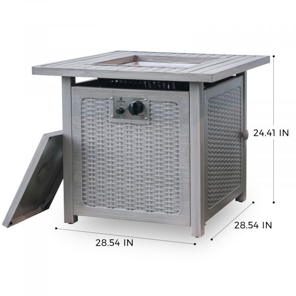 Homeroots 28" Ashy Gray Rattan Design Square Propane Fire Pit with Lava Rocks and Cover - Image 4