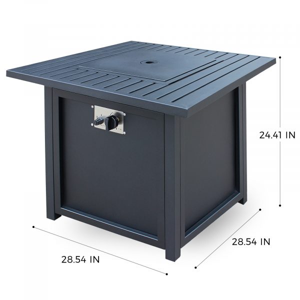 28" Black Square Propane Fire Pit with Lava Rocks and Cover - Image 5