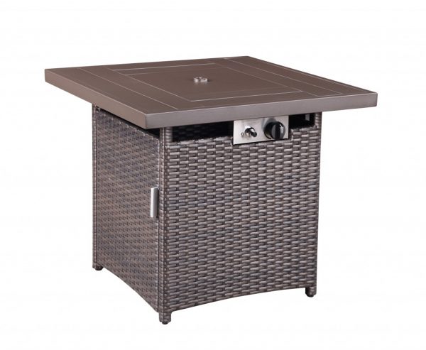 28" Brown Faux Rattan Design Square Propane Fire Pit with Glass Bead Rocks - Image 2