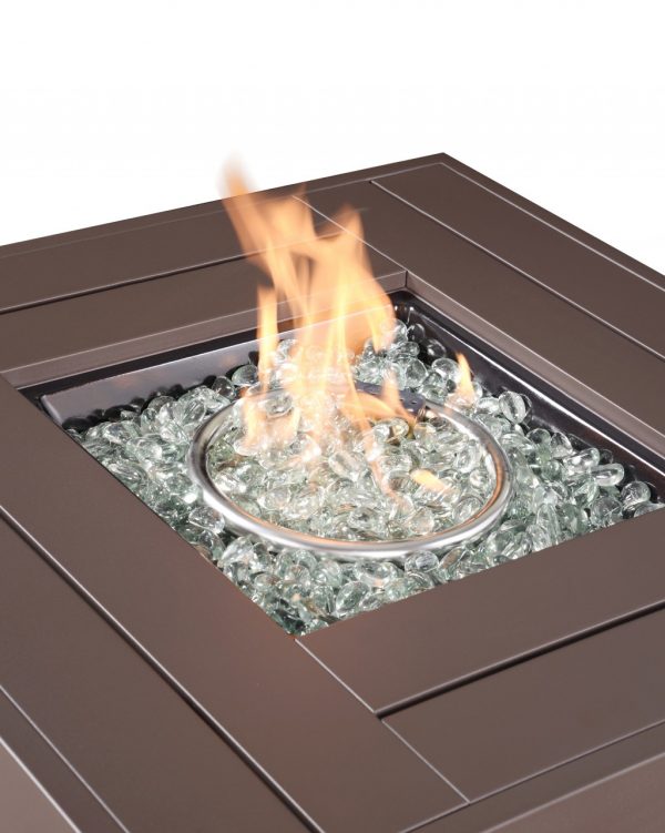 28" Brown Faux Rattan Design Square Propane Fire Pit with Glass Bead Rocks - Image 4