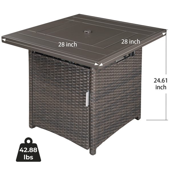 28" Brown Faux Rattan Design Square Propane Fire Pit with Glass Bead Rocks - Image 5