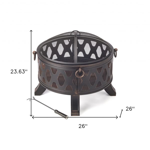 Rustic Brushed Black and Bronze Steel Wood Burning Fire Pit - Image 4