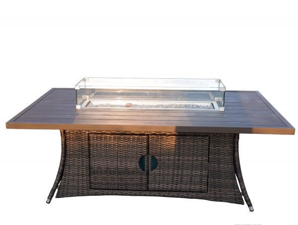 Brown Wicker Outdoor Patio Gas Fire Pit Table - Image 1