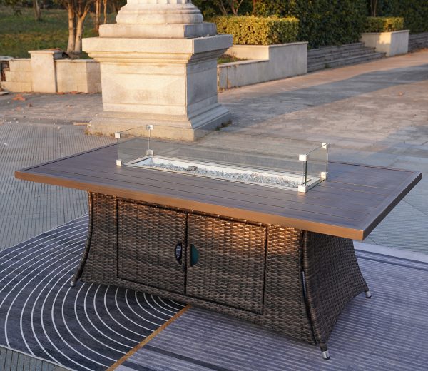 Brown Wicker Outdoor Patio Gas Fire Pit Table - Image 4