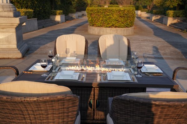 Brown Wicker Outdoor Patio Gas Fire Pit Table - Image 5
