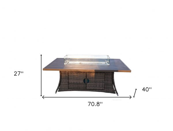Brown Wicker Outdoor Patio Gas Fire Pit Table - Image 6