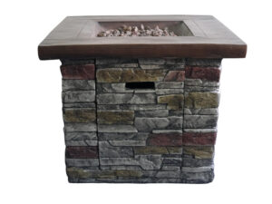 Outdoor Brown Wood and Brick Square Gas Fire Pit with Lava Rocks - Luxurious Dwelling - Your Luxury Home Product Experts