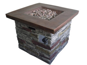 Outdoor Brown Wood and Brick Square Gas Fire Pit with Lava Rocks - Luxurious Dwelling - Your Luxury Home Product Experts