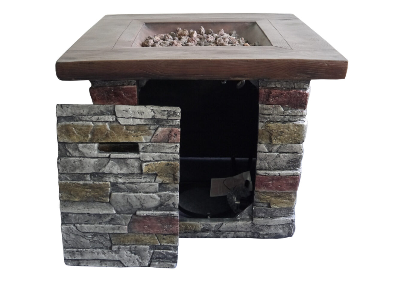 Outdoor Brown Wood and Brick Square Gas Fire Pit with Lava Rocks - Luxurious Dwelling - Your Luxury Home Product Experts