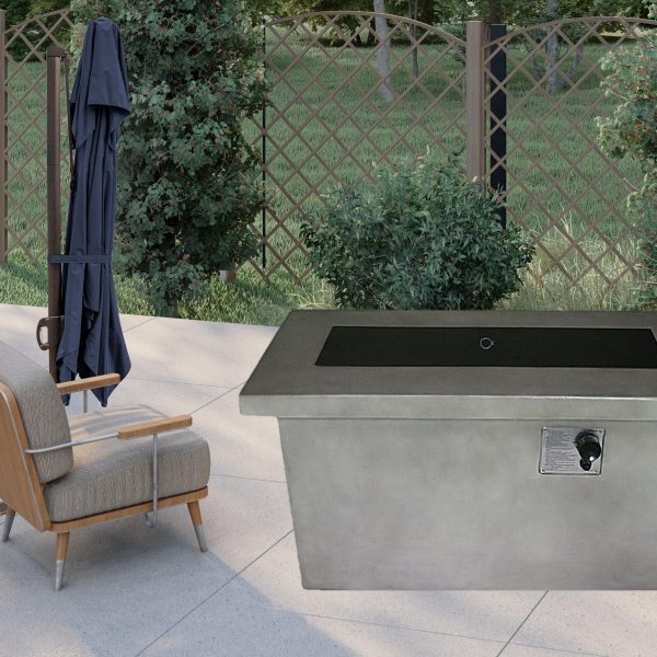 Rectangular Grey Cement Gas Fire Pit with Lava Rocks - Image 2