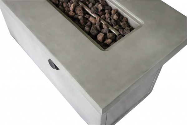 Rectangular Grey Cement Gas Fire Pit with Lava Rocks - Image 6
