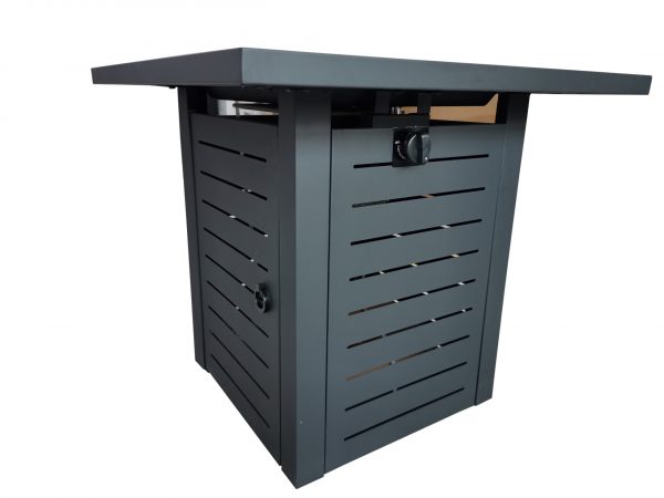 Black Slatted Metal Square Fire Pit with Glass Rocks - Image 4