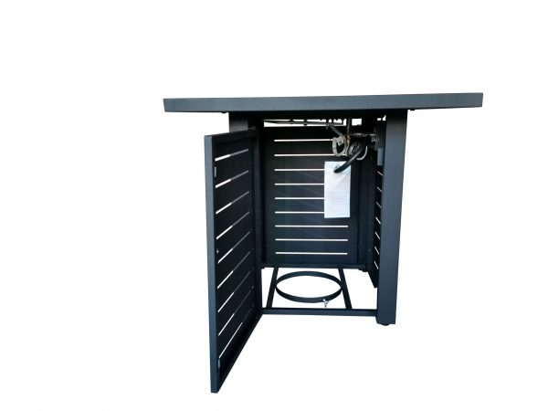Black Slatted Metal Square Fire Pit with Glass Rocks - Image 2