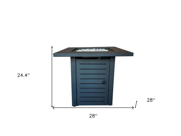 Black Slatted Metal Square Fire Pit with Glass Rocks - Image 7