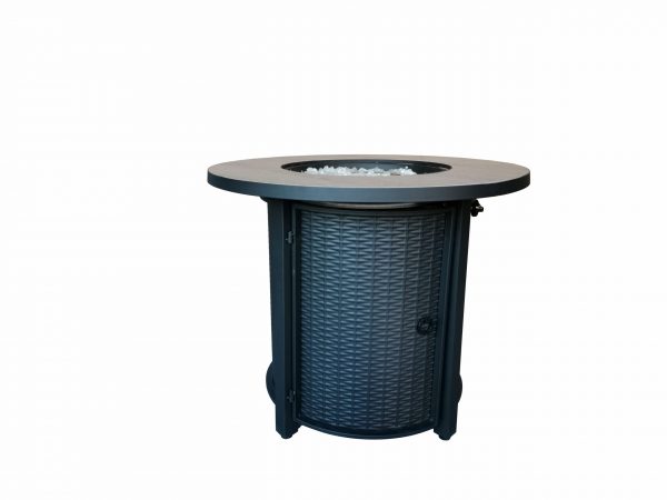 Round Black Metal and Tile Fire Pit with Glass Rocks - Image 3