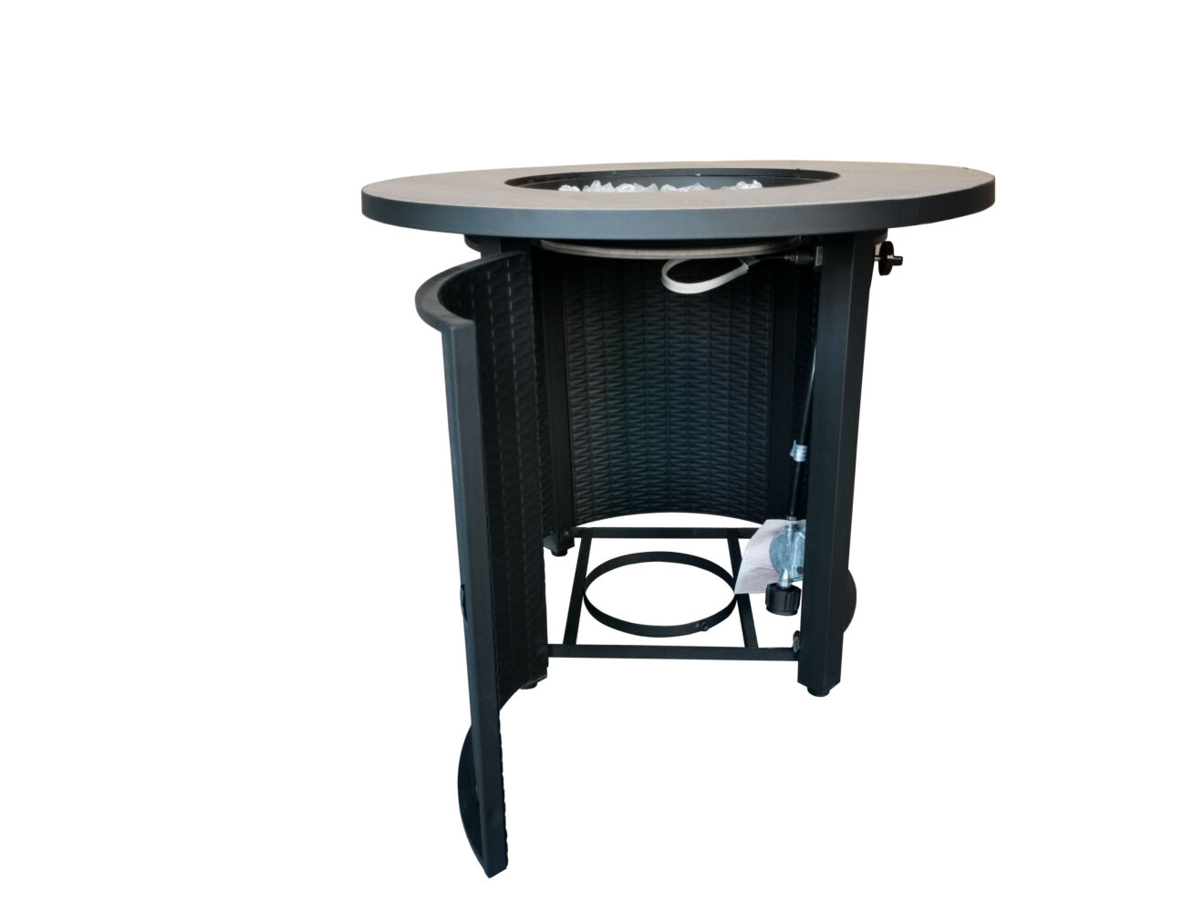 Round Black Metal and Tile Fire Pit with Glass Rocks - Luxurious Dwelling - Your Luxury Home Product Experts