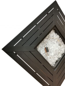 Black Top Slatted Metal Square Fire Pit with Glass Rocks - Luxurious Dwelling - Your Luxury Home Product Experts