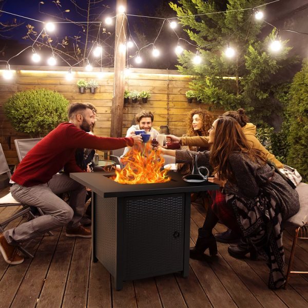 28" Black Stainless Steel Propane Square Fire Pit Table - Image 2