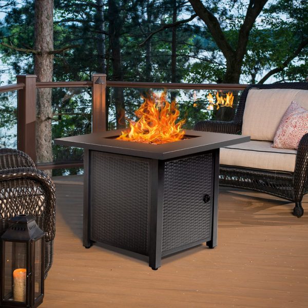 28" Black Stainless Steel Propane Square Fire Pit Table - Image 3