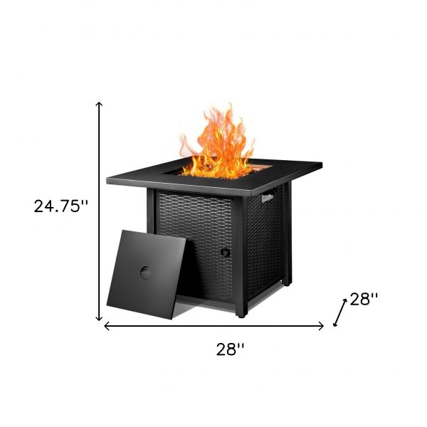 28" Black Stainless Steel Propane Square Fire Pit Table - Image 4