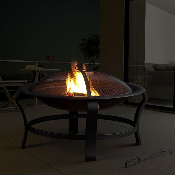 30" Black Round Steel Wood Burning Outdoor Fire Pit - Image 5