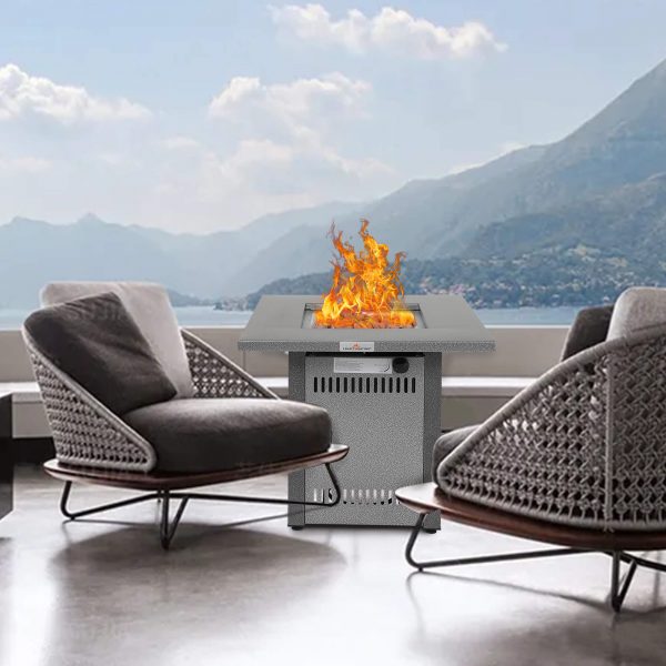 28" Silver Steel Propane Square Fire Pit Table - Image 4