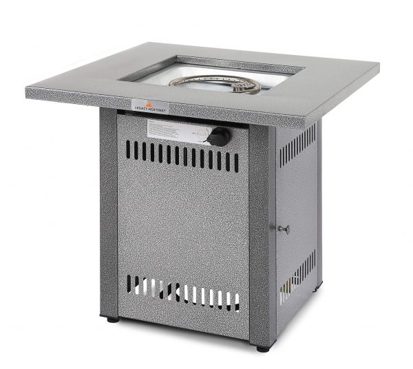28" Silver Steel Propane Square Fire Pit Table - Image 1