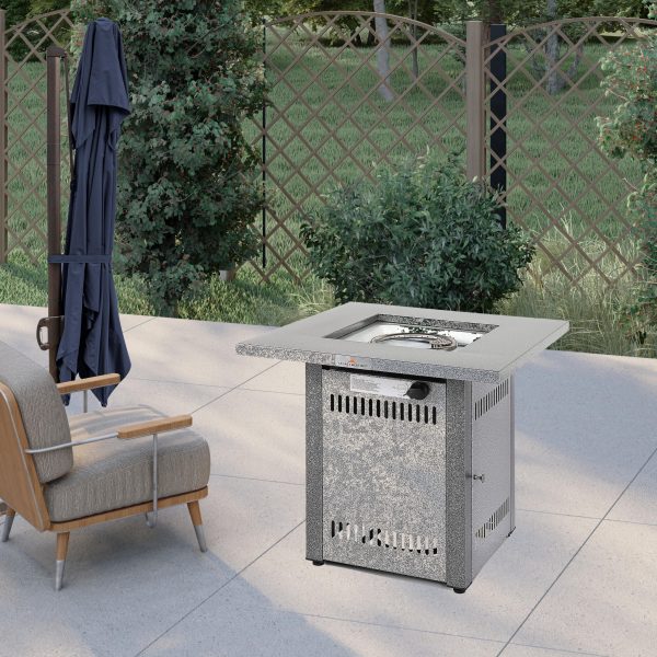 28" Silver Steel Propane Square Fire Pit Table - Image 2