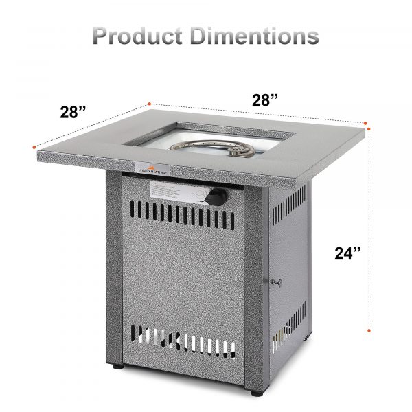 28" Silver Steel Propane Square Fire Pit Table - Image 5