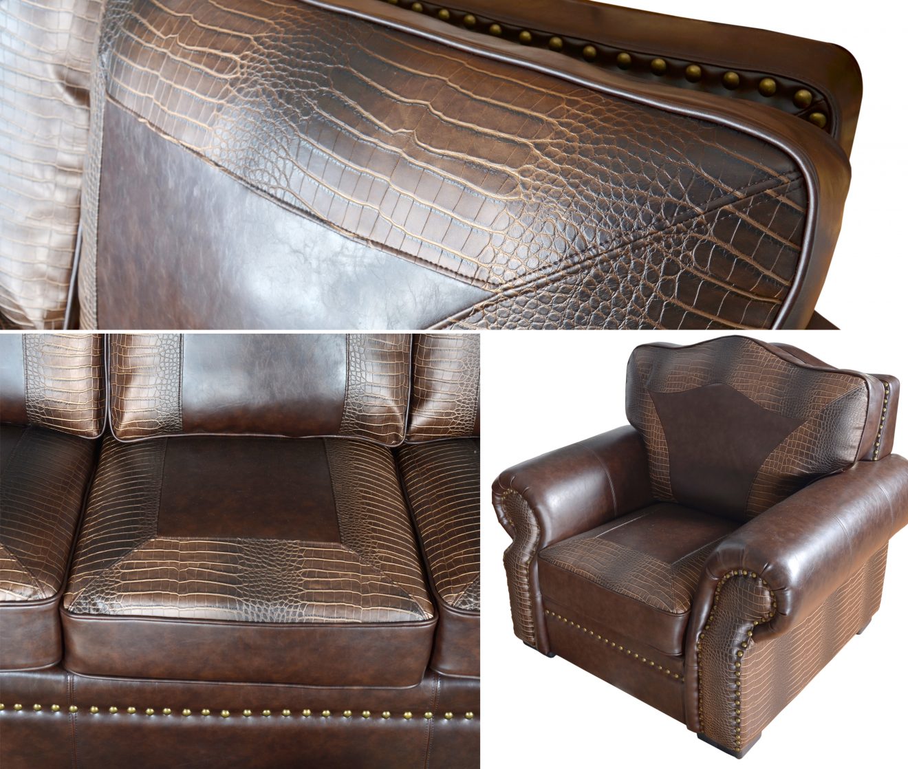 Botswana Croc and Leather Sofa Set of 3 (KIT) - Luxurious Dwelling - Your Luxury Home Product Experts