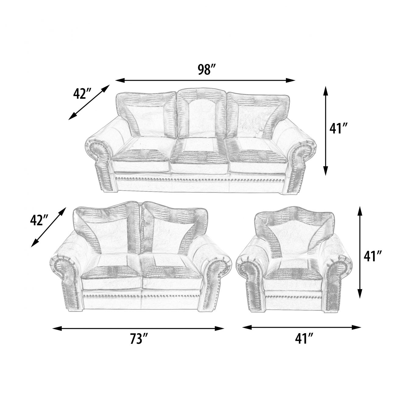 Botswana Croc and Leather Sofa Set of 3 (KIT) - Luxurious Dwelling - Your Luxury Home Product Experts