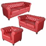 Classic Chesterfield Red Sofa Set of 3 - Luxurious Dwelling - Your Luxury Home Product Experts