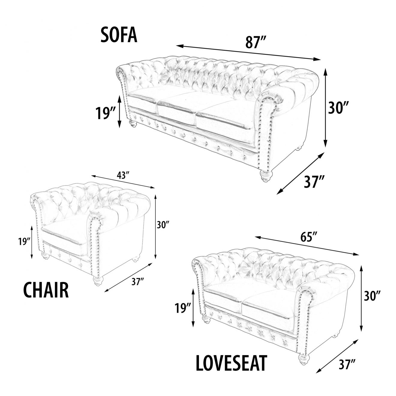 Classic Chesterfield Red Sofa Set of 3 - Luxurious Dwelling - Your Luxury Home Product Experts