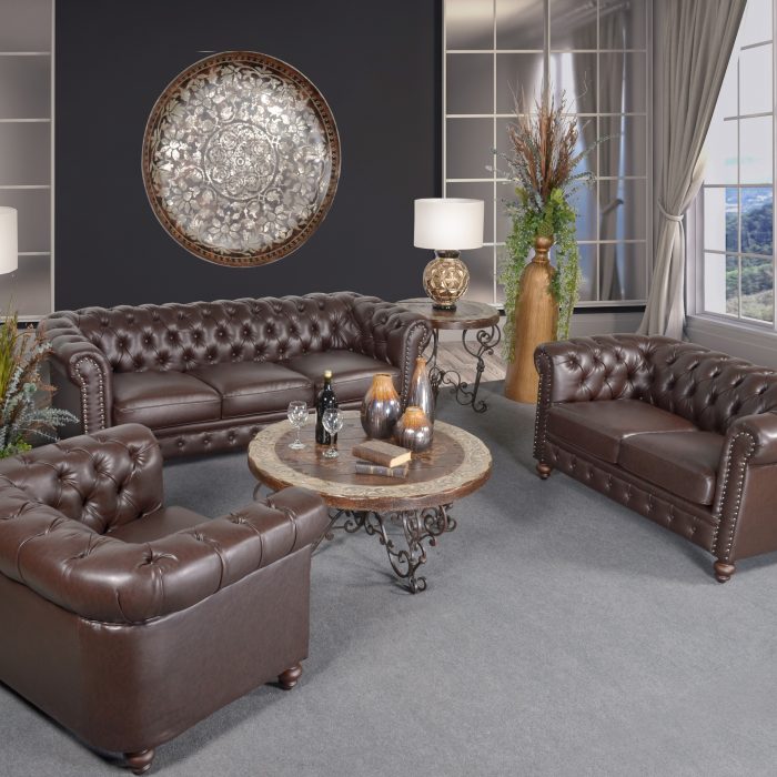 Classic Chesterfield Tan Sectional with Ottoman(KIT) - Luxurious Dwelling - Your Luxury Home Product Experts