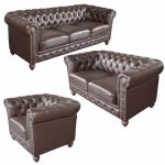 Classic Chesterfield Brown Sofa Set of 3 (KIT) - Image 2