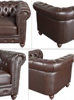Classic Chesterfield Brown Sofa Set of 3 (KIT) - Image 3