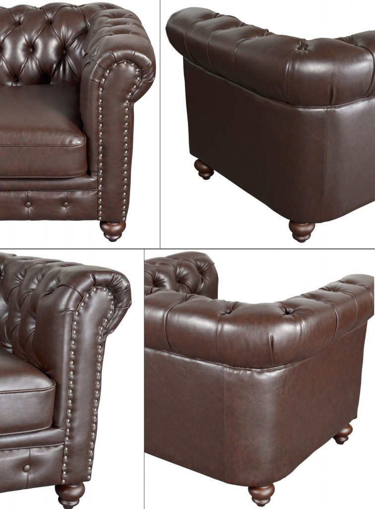 Classic Chesterfield Brown Sofa Set of 3 (KIT) - Image 3