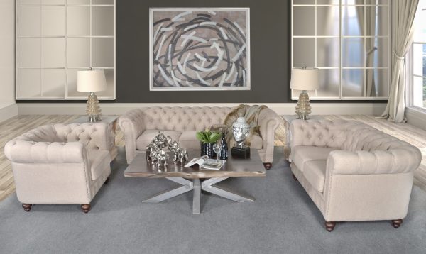 Classic Chesterfield Dark Linen Sofa Set of 3 - Image 1